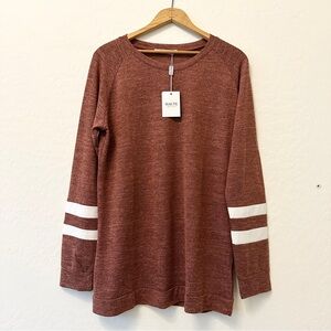 Haute Edition Womens Varsity Stripe Long Sleeve Comfy Jersey Top Shirt Large